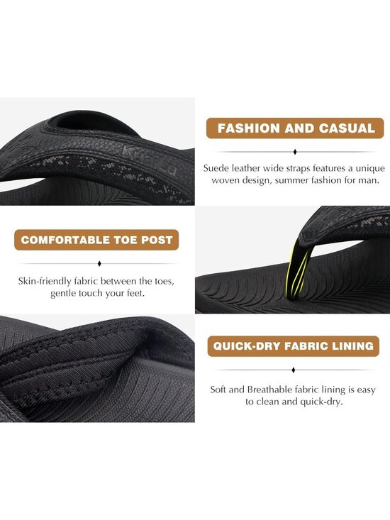 Men\'s All Black Sport Flip Flops Comfort Orthotic Thong Sandals Arch Support main image 5